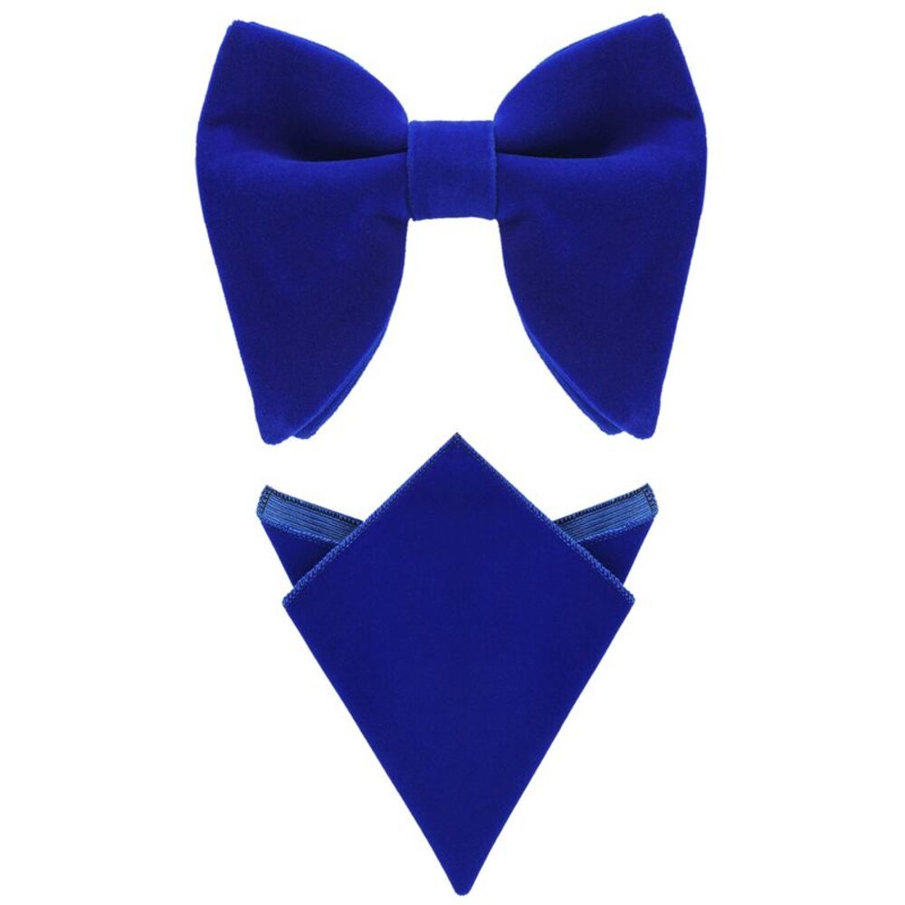 Velvet Pre-Tied Oversize Bowtie with Pocket Square Bow Tie Sets Royal Blue